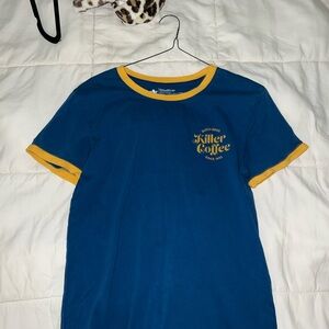 Blue Killer Coffee T-Shirt with Yellow Trim